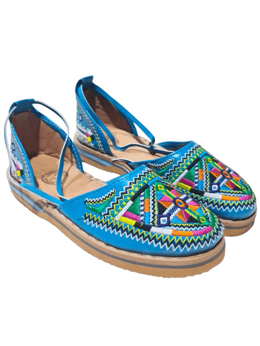 Handmade Blue Moroccan Leather Sandals with Amazigh Embroidery