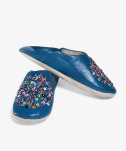 Sequin embroidered handmade Moroccan leather slippers