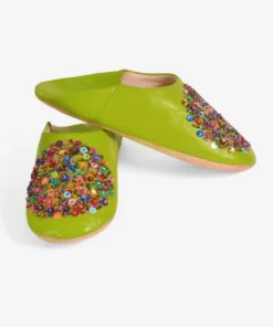 Sequin embroidered handmade Moroccan leather slippers