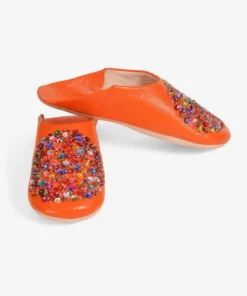 Sequin embroidered handmade Moroccan leather slippers