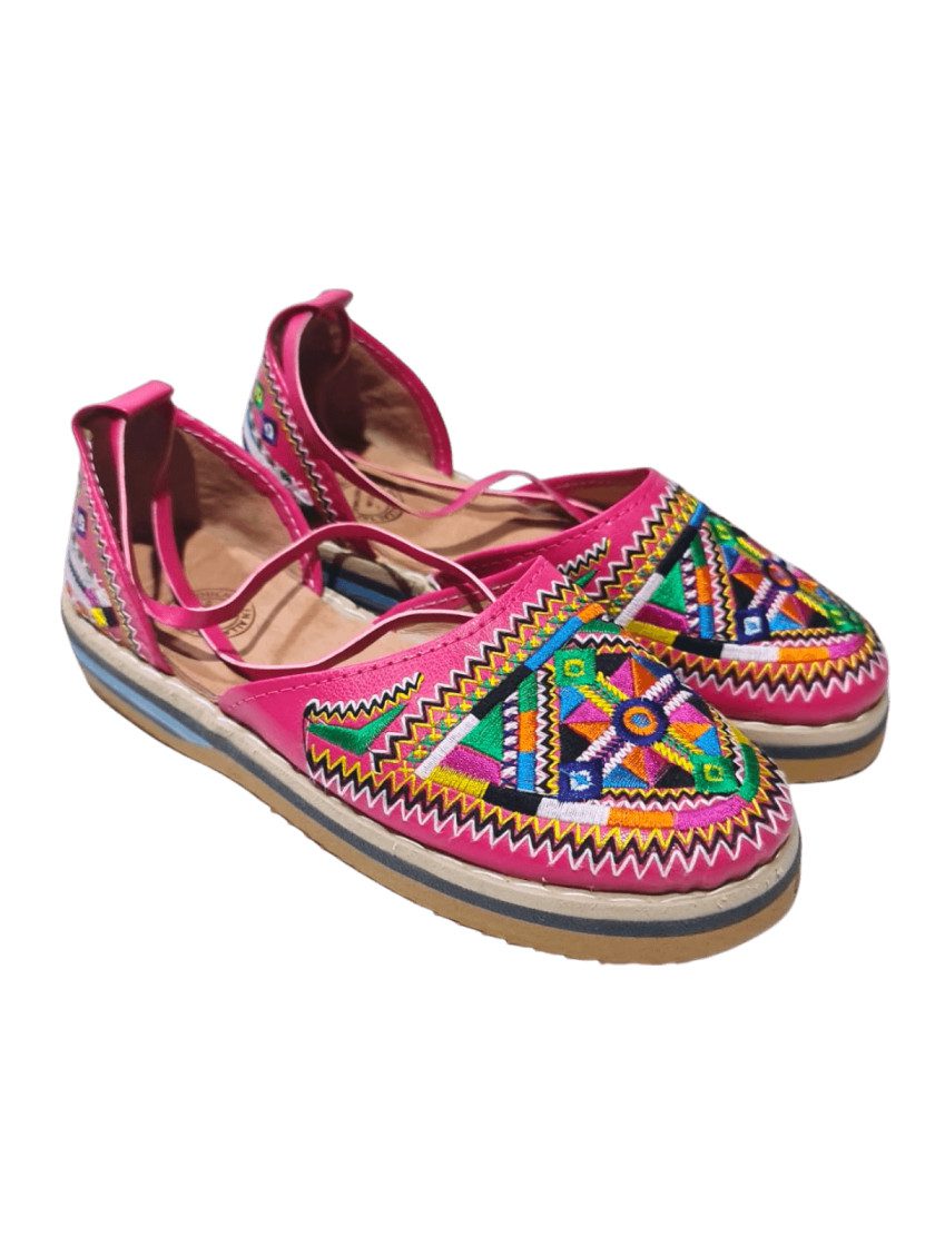 Handmade Pink Moroccan Leather Sandals with Amazigh Embroidery
