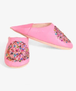 Sequin embroidered handmade Moroccan leather slippers