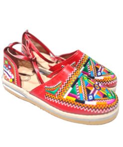 Handmade Red Moroccan Leather Sandals with Amazigh Embroidery