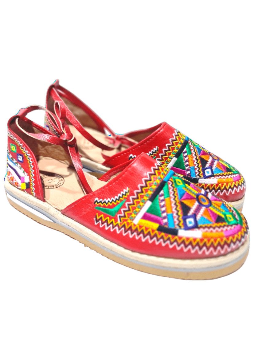 Handmade Red Moroccan Leather Sandals with Amazigh Embroidery